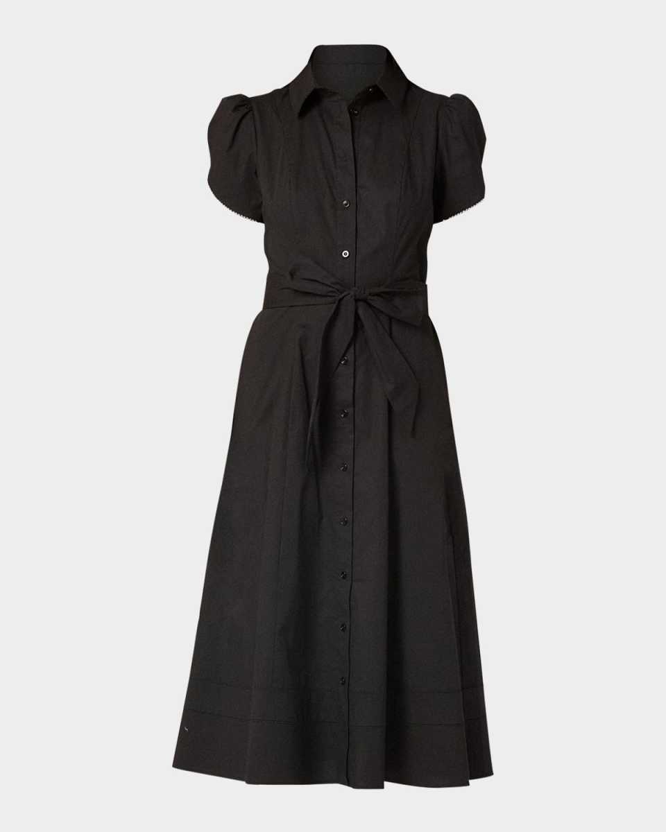 Adaya Belted Lace-Trim Midi Shirtdress